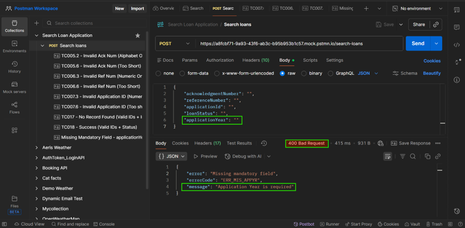 Missing Mandatory Field - applicationYear